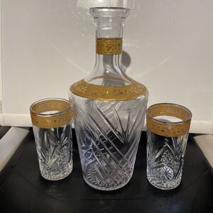 Vintage Studio Crystal By Studio Silversmiths Barware 3 peice Set